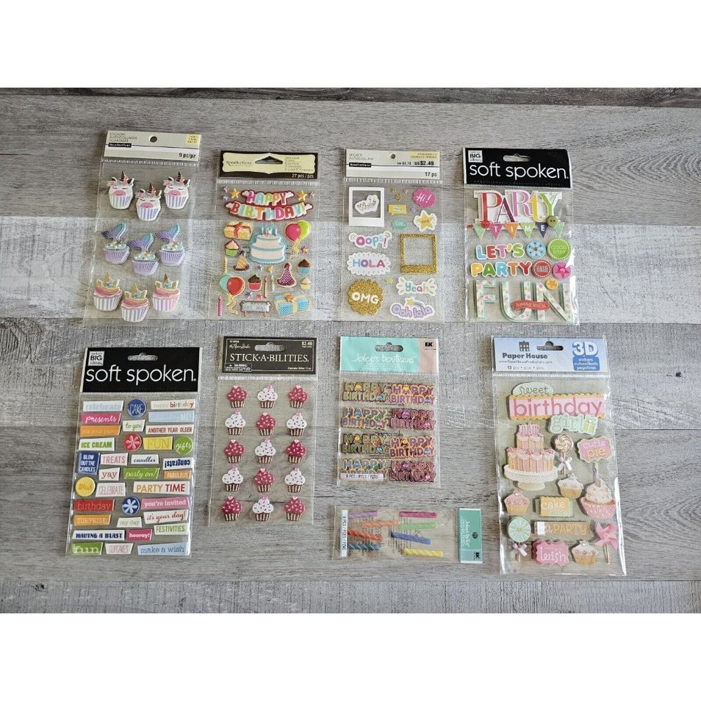 Sticker Lot - Happy Birthday Party Cake Scrapbooking 3D Stickers Jolees RARE #29